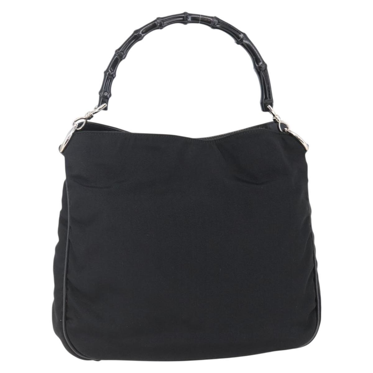 Gucci Bamboo Hand Bag Nylon Black Silver 001 1638 3754 Auth Ep11006